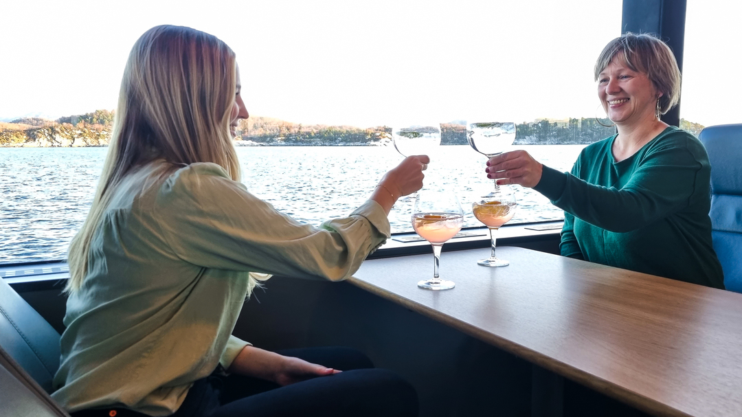 to damer som skåler om bord Gin cruise