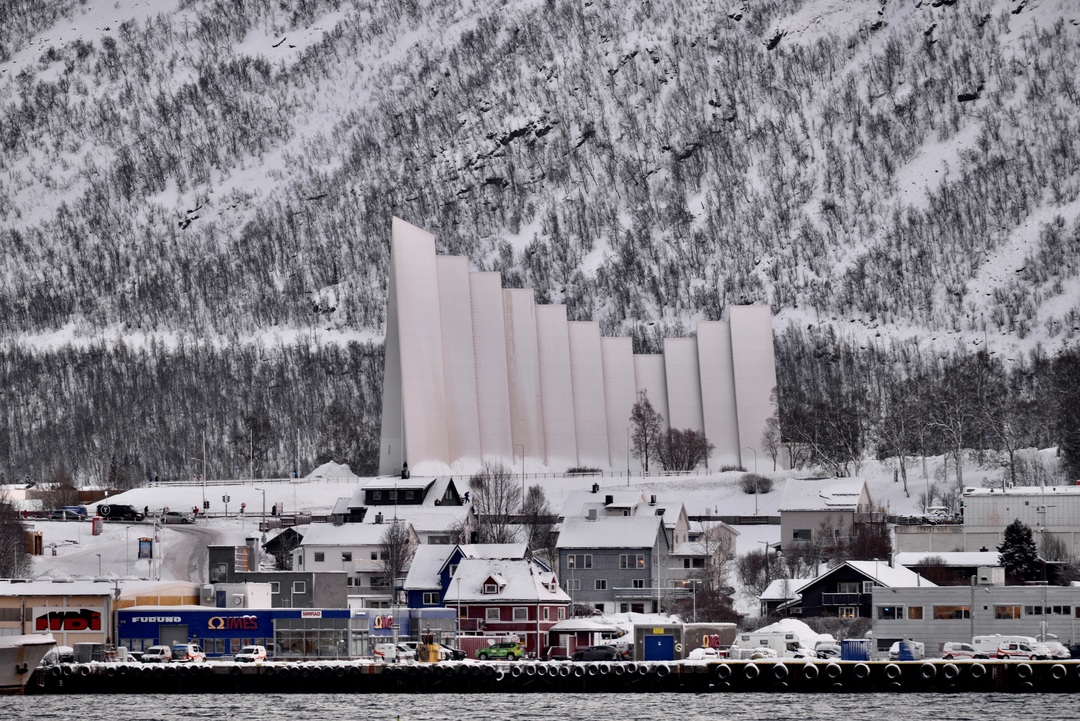 The Arctic Cathedral in Tromsø seen from the boat tour in Tromsø
