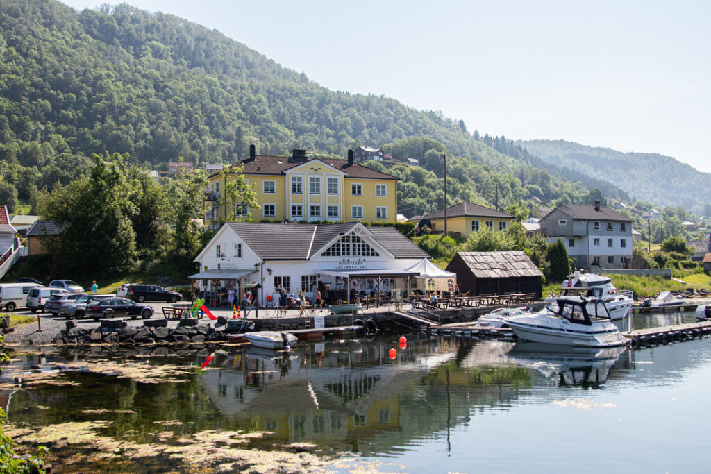 The charming Mjøsvågen Landhandleri on Osterøy, Norway, a perfect stop for local culture, food, and fjord views